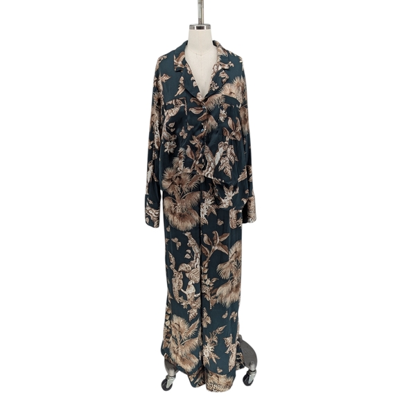 Banana Republic Other - 01395 Banana Republic Floral Cheetah Print Satin Pajama Set Green Tan size Large